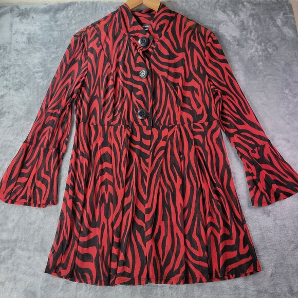 Ali Miles Womens Red Black Zebra Print Button Up Jacket Bell Sleeve Statement - Picture 1 of 10